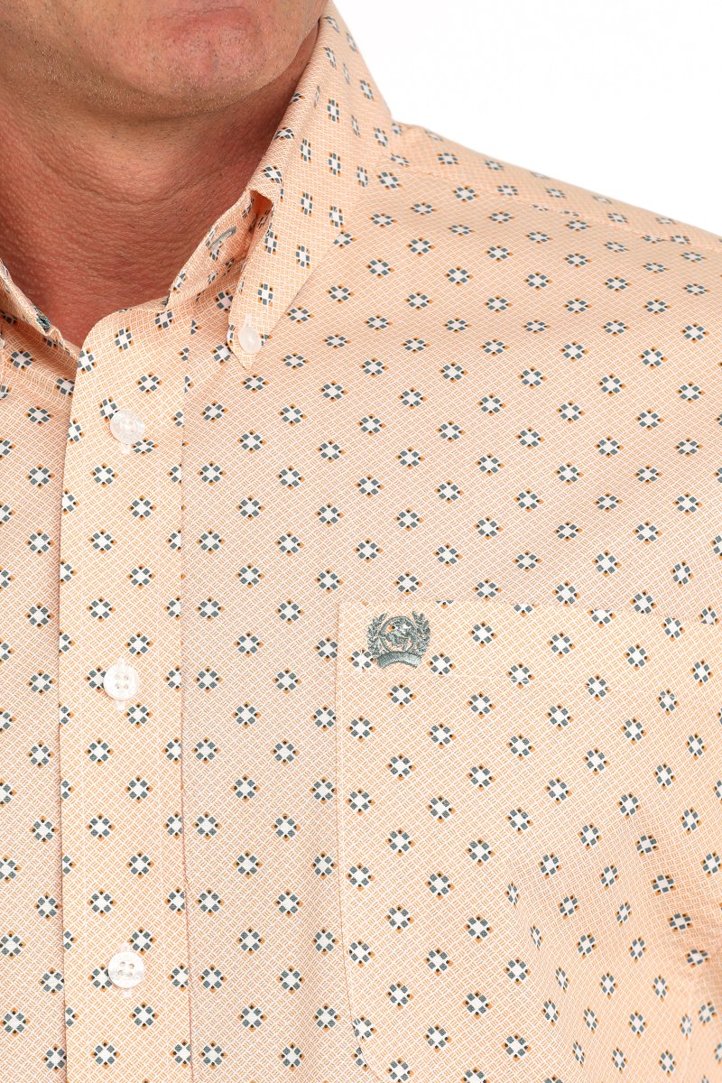 Cinch Men's Geometric Print Button Down Western Shirt - Orange