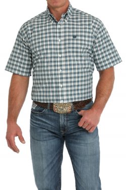 Cinch Men's Short Sleeve Plaid Button Down Western Shirt - Cream