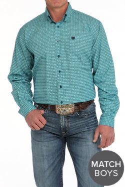 Cinch Men's Medallion Print Button Down Western Shirt - Turquoise
