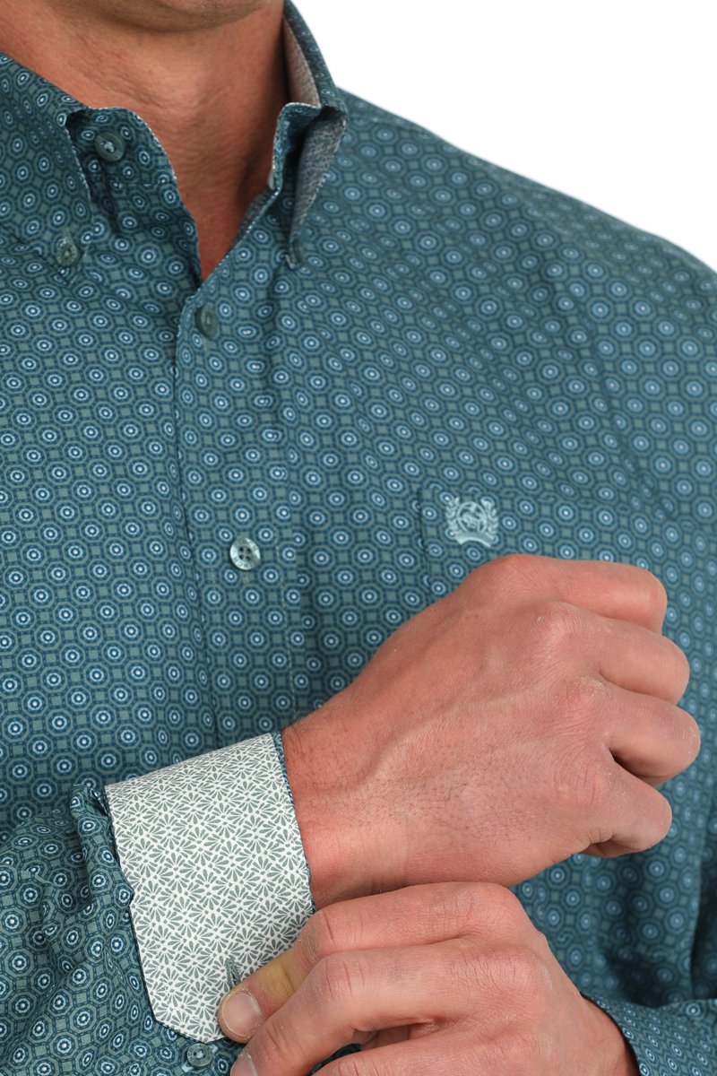 Cinch Men's Medallion Print Button Down Western Shirt - Green