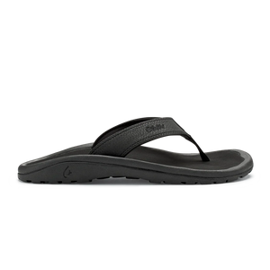 Olukai Mens Ohana Leather Waterproof Flip Flop Sandal  Black