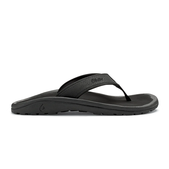 Olukai Mens Ohana Leather Waterproof Flip Flop Sandal  Black
