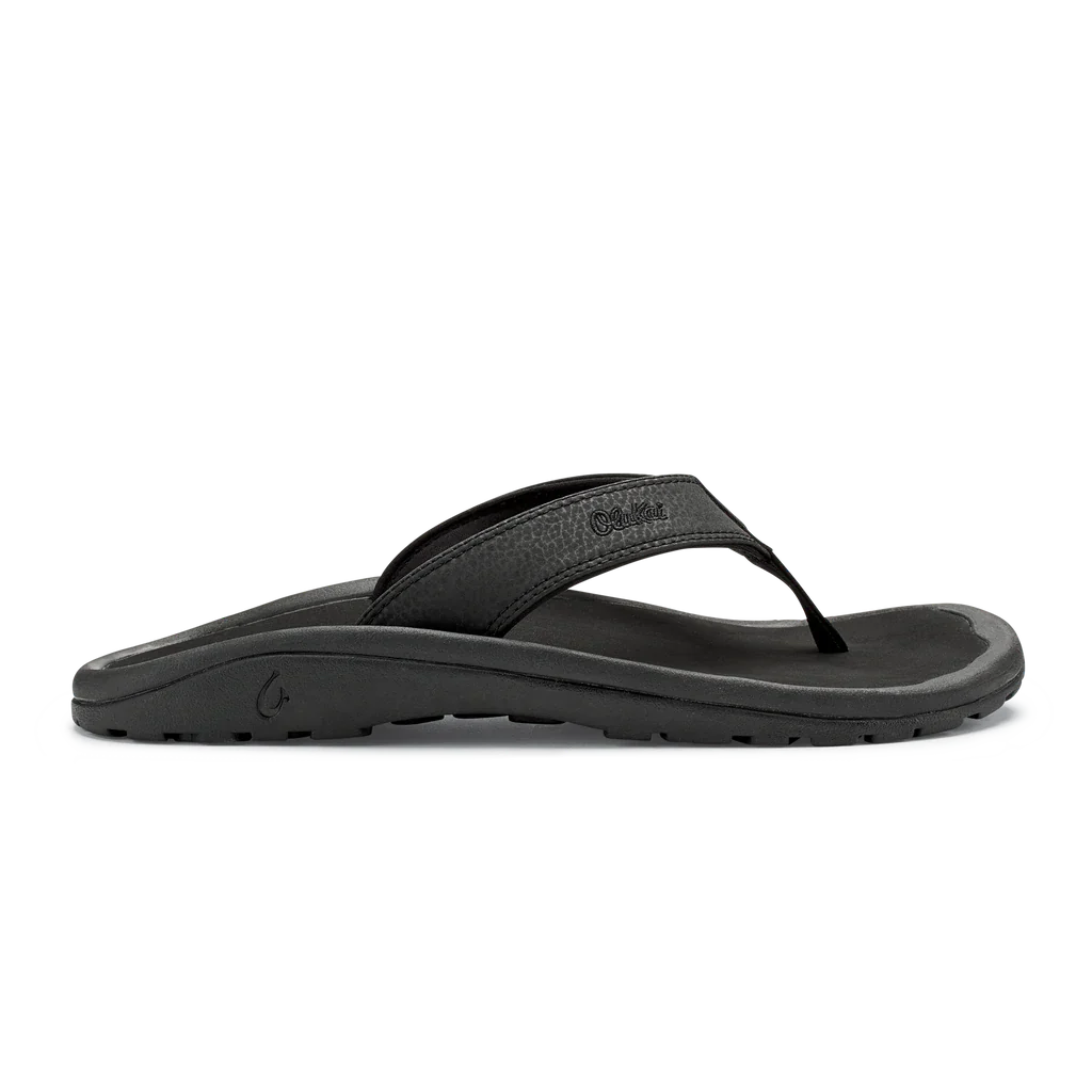 Olukai Mens Ohana Leather Waterproof Flip Flop Sandal  Black