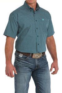 Cinch Men's Short Sleeve Geometric Print Button Down Western Shirt - Blue