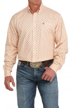 Cinch Men's Geometric Print Button Down Western Shirt - Orange