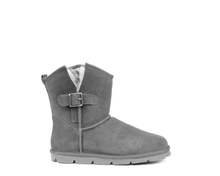 Load image into Gallery viewer, Superlamb Womens Argali Buckle Charcoal Short Sheepskin Boots