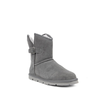 Load image into Gallery viewer, Superlamb Womens Argali Buckle Charcoal Short Sheepskin Boots